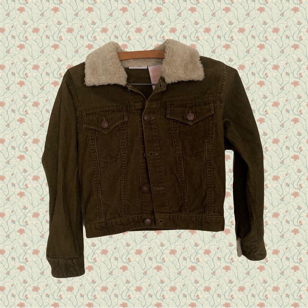 Y2K Olive Corduroy Sherpa Jacket